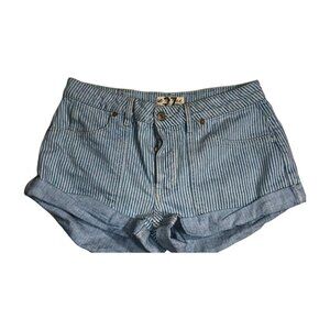 Free People Striped Shorts 🌊 White & Light Blue, Size 27